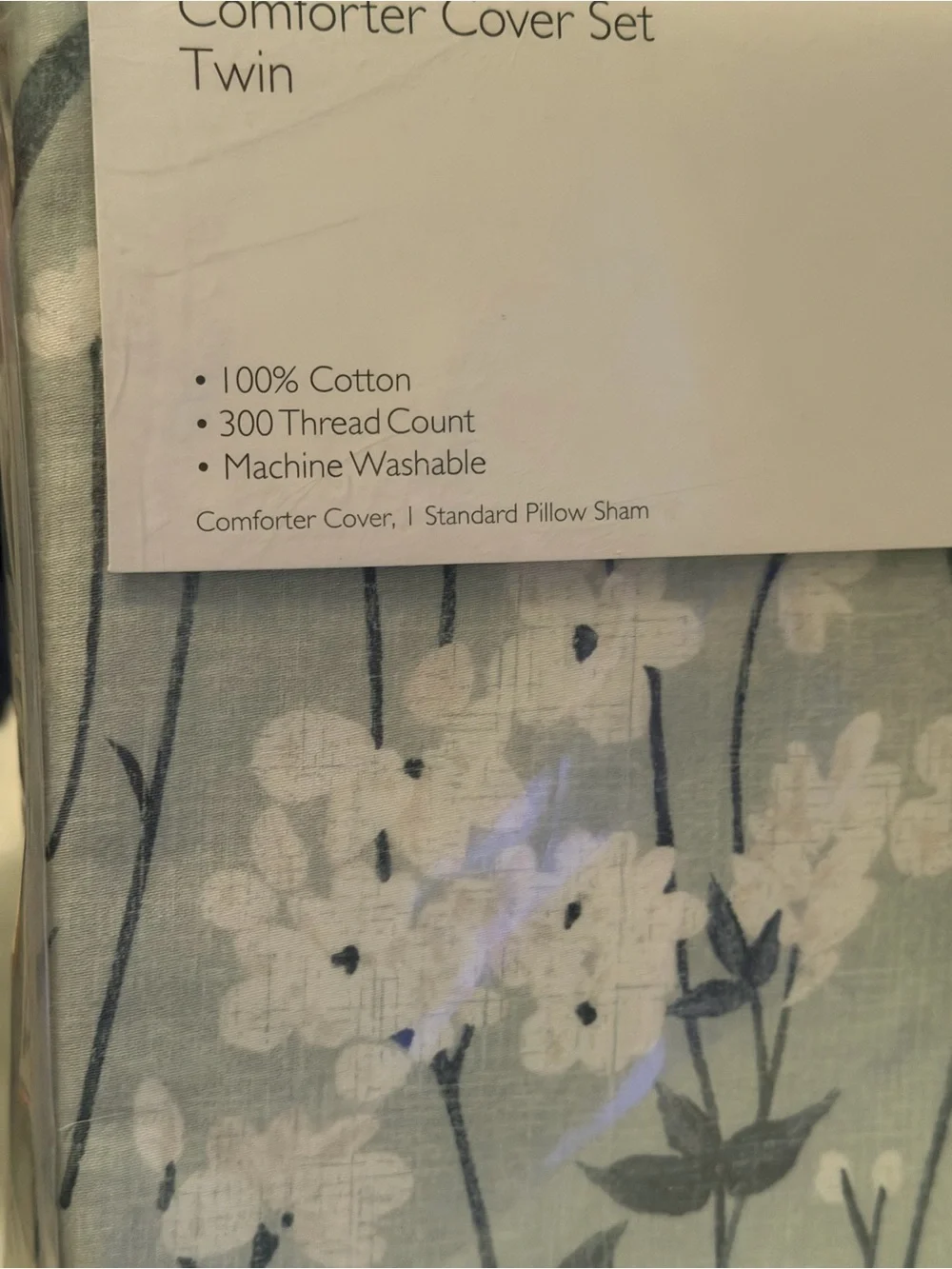 Sky Field Flowers 100% Cotton Duvet Cover Set, Twin, 300 Thread Count
